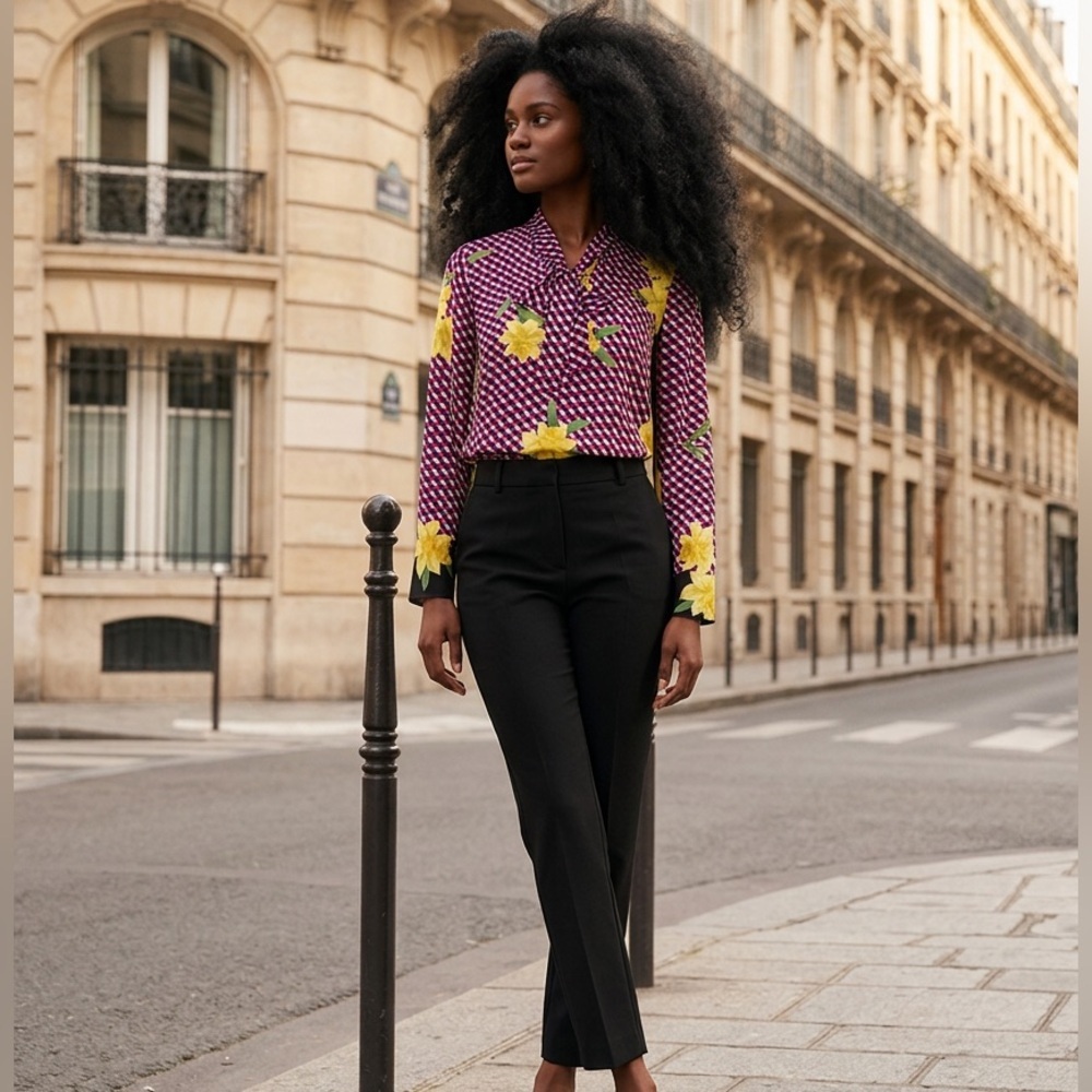 KAREN MILLEN GEOMETRICAL YELLOW FLORAL TOP SHIRT US SZ 8